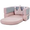 Children's Sofa Convertible into Bed and Play Area with Crown Cushion 116x61x14 cm Pink and Greyish Blue