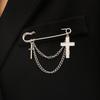 Minimalist Cross Jewelry Paperclip Chain Brooch—Unisex Punk Hip Hop Heart Pin with Tassel for Suits
