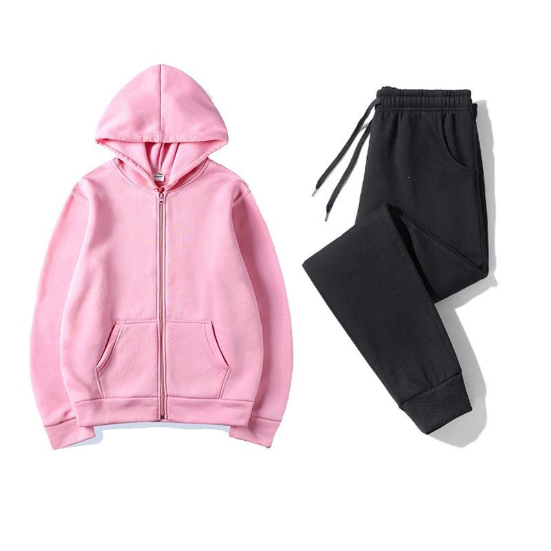 Autumn and Winter Zipper Shirt Hooded Sweater Sweatpants Set Sportswear, Solid Color Couple Hoodie, Sweater Set