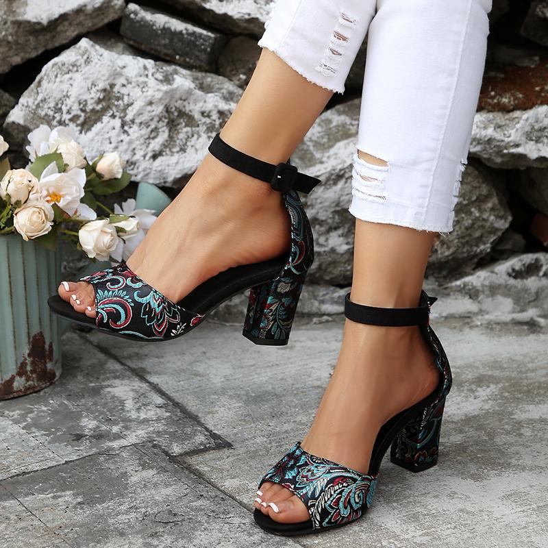 Print Random Women's High Heels Sandals Sexy Heeled Shoes Summer Fashion Chunky Pumps 2025 New Trend Designer Sandalias De Mujer