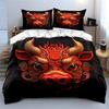 Chinese Ox Mask Decor Set Bedding Set with 1 Duvet Cover 2 Pillowcases Single Double King Queen, Gift