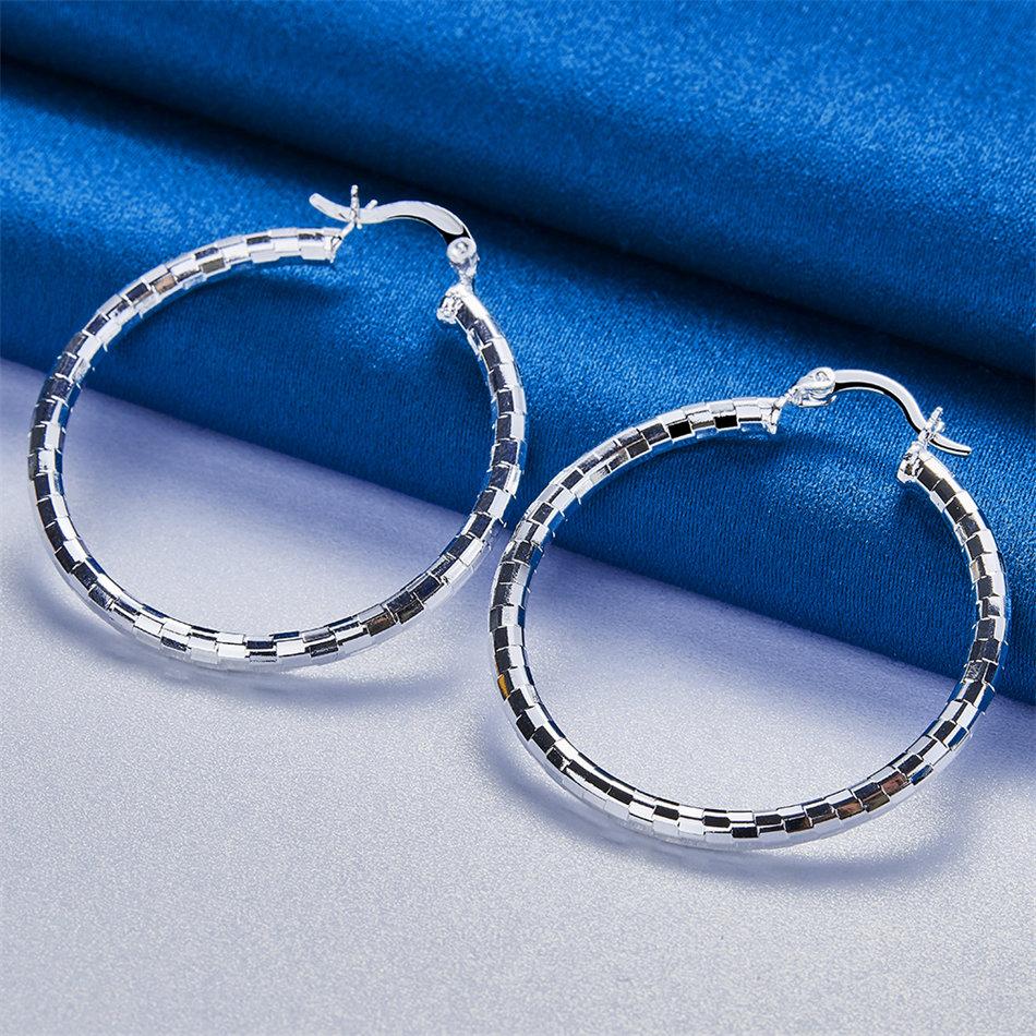 1 Pair of 925 Sterling Silver 40mm Exquisite Round Hoop Earrings for Women Jewelry Fashion Party Gift Accessories
