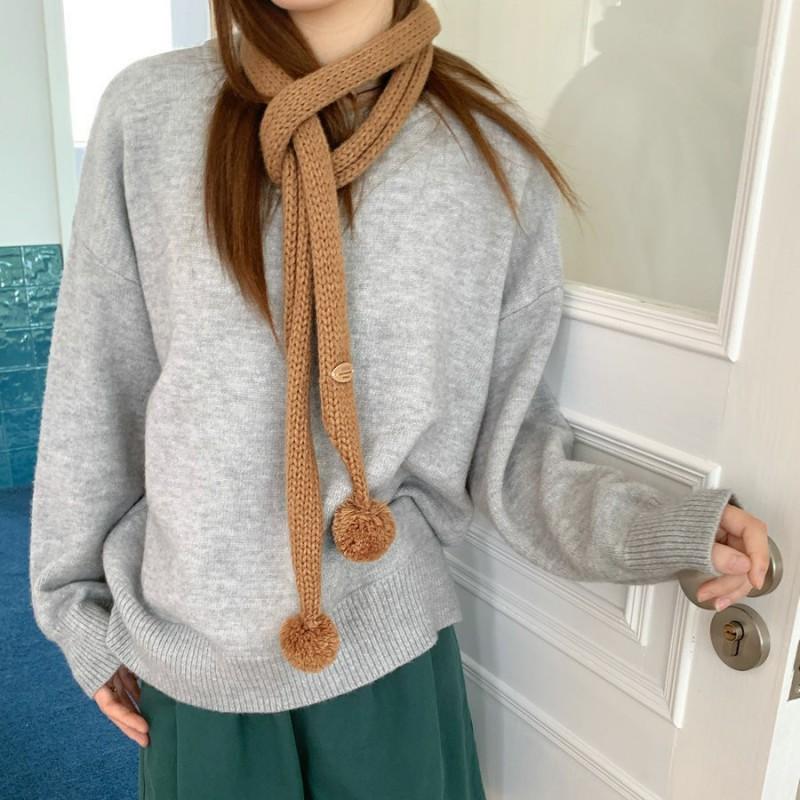 Knitted Narrow Scarf With Tassel Pendant Women Soft Wool Blend Winter Accessory Daily Wear