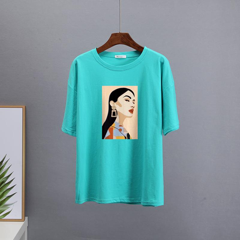 Hirsionsan Chic Cotton Printed T Shirts Women Summer Loose Casual Tees Oversized Aesthetic Graphic Clothes Plus Size Female Tops
