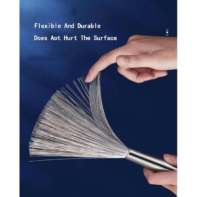 2Pcs Pots and Pans Clening Brush, Stainless Steel Scrubber Brush for Cookware Long-Handled Sink Cleaner Brush-2Hooks