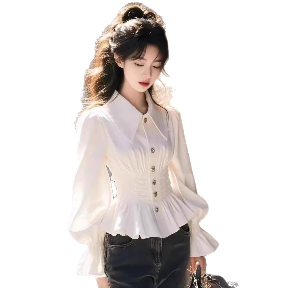 Women's Casual Fashion Slim Waist Chiffon Top Sleeve Shirt