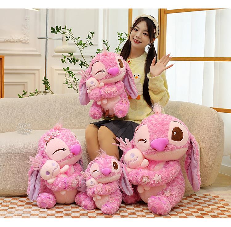 Sakura Pink Stitch Plush Toy with Flowers - Valentine's Day Gift for Girls