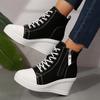 Fashion Lightweight Wedge Sneakers for Women Fashion Platform High Top Canvas Shoes Woman Zipper Lace Up Casual Walking Shoes Plus Size