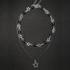 Fashion Double Layered Black Bead Star Choker Necklace Punk Pentagram Leather Rope Necklaces For Women Girls