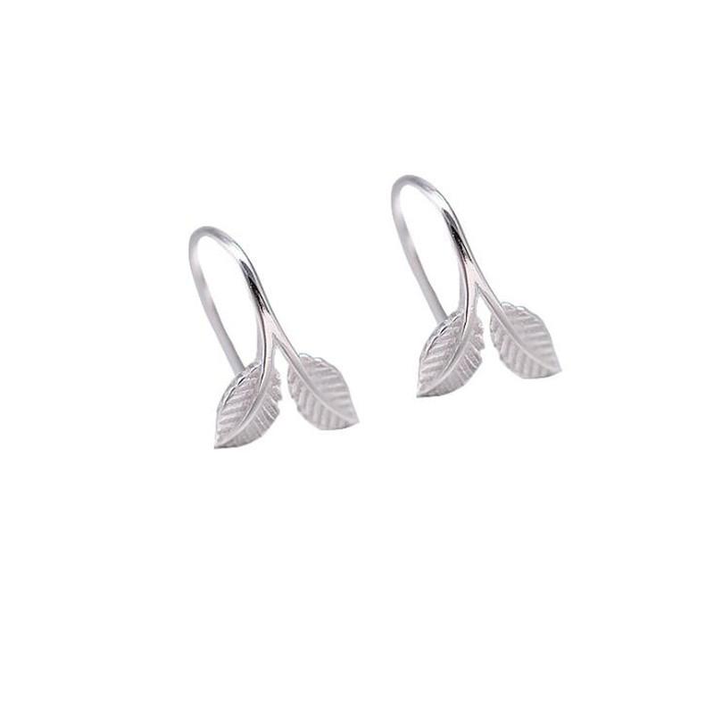 Creative Fashion Sweet Spring Fresh 925 Sterling Silver Jewelry Beautiful Leaves Germination Hook Women Dangle Earrings E294