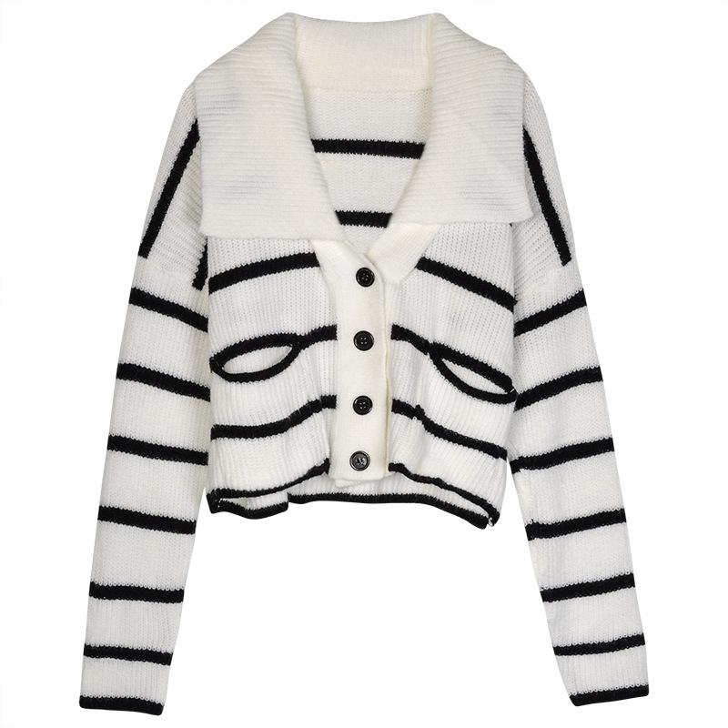 Autumn and winter 2025 new striped women's chic cardigan college style knitted sweater jacket