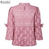 ZANZEA Women Casual Round Neck Ethnic Print 3/4 Sleeve Blouse