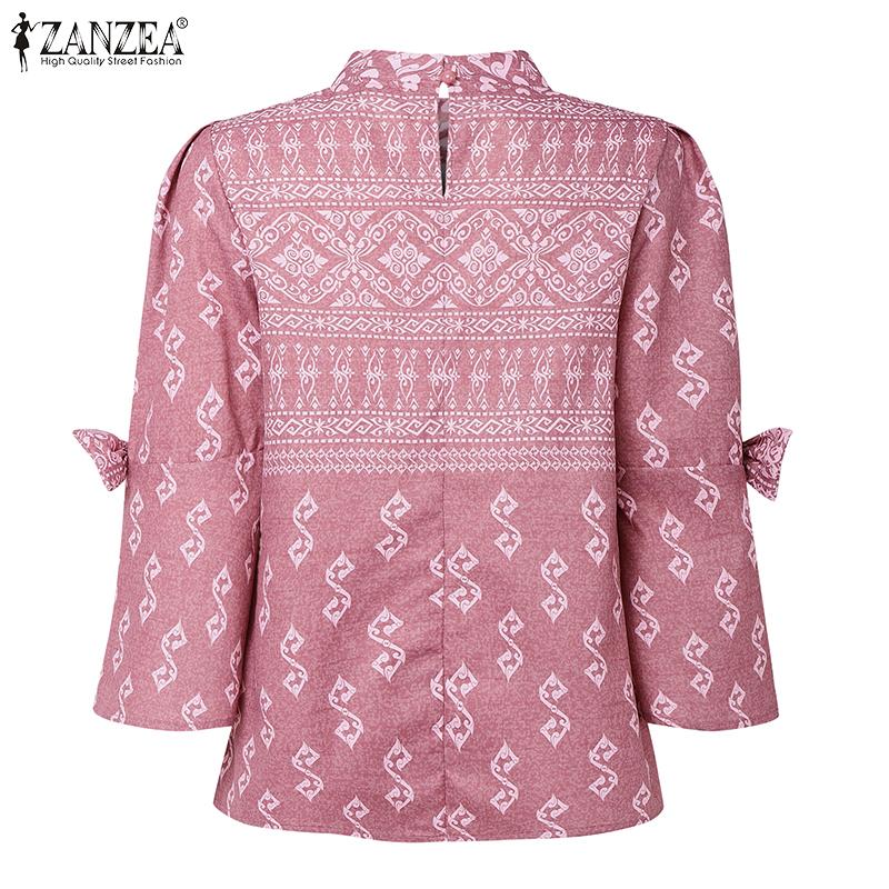 ZANZEA Women Casual Round Neck Ethnic Print 3/4 Sleeve Blouse