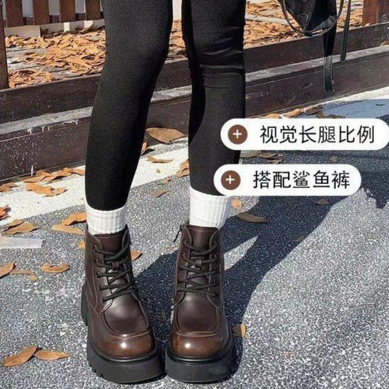 Versatile platform Martin boots women's autumn new fashion heightening thick heel lace-up short boots
