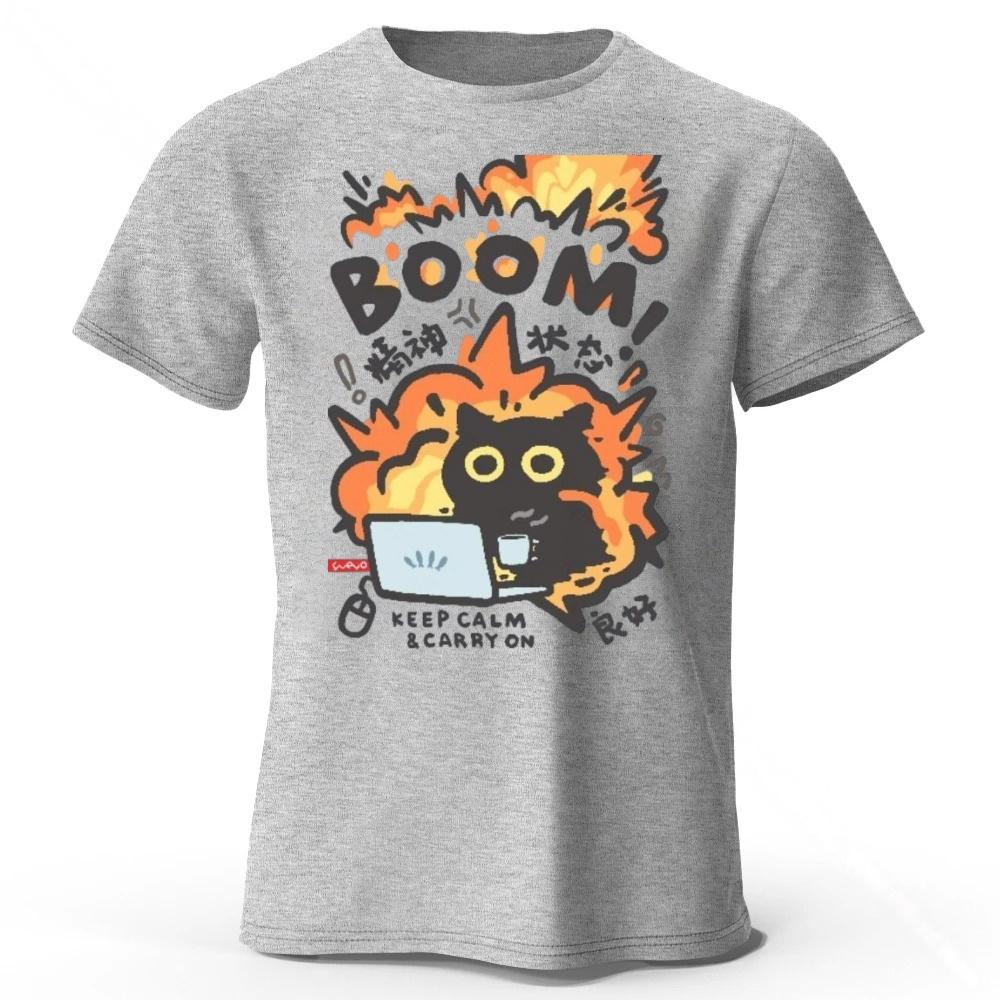 Angry Cat At Work Pure Cotton Tshirt for Men Street Casual Sports Short Sleeved Shirt Women Fashionable Comfortable Casual Top