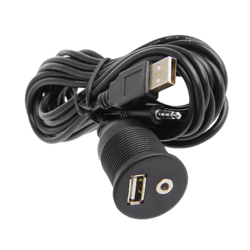 USB 3.5mm 1/8 Aux Extension Cable Lead Mounting Panel Car Boat Dash Flush Mount