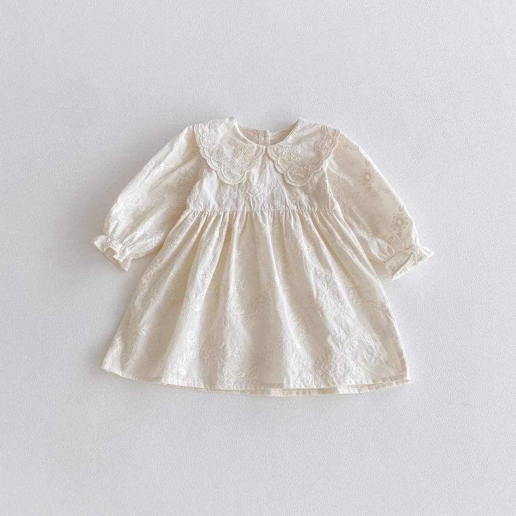 Herbst-Stickerei-Kragenkleid für Mädchen, Alter 1-8 - Eleganter Frühlings-/Herbst-Prinzessinnenrock