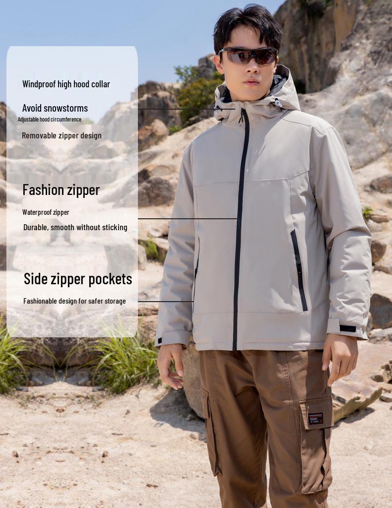 Unisex Waterproof Windbreaker: Breathable, Cotton-Padded, Team Style Workwear for Outdoor Warmth