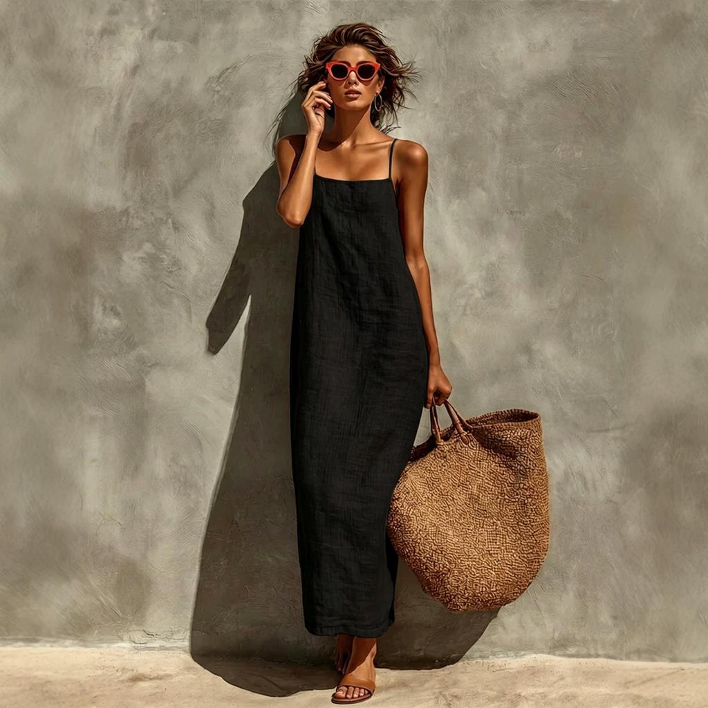 New European and American Fashion Summer Elegant Temperament Style Women's Clothing Square Neck Strap Skirt Straight Dress