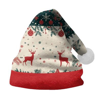 2024 Plush Elk Print Christmas Hat for Adults & Children - Fleece-Lined, Double-Sided, Large Brim
