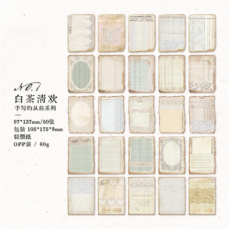 1book/50pcs Non-Adhesive Decorative Paper with Vintage Textures, DIY Handmade Album Scrapbooking Decorative Paper Supplies