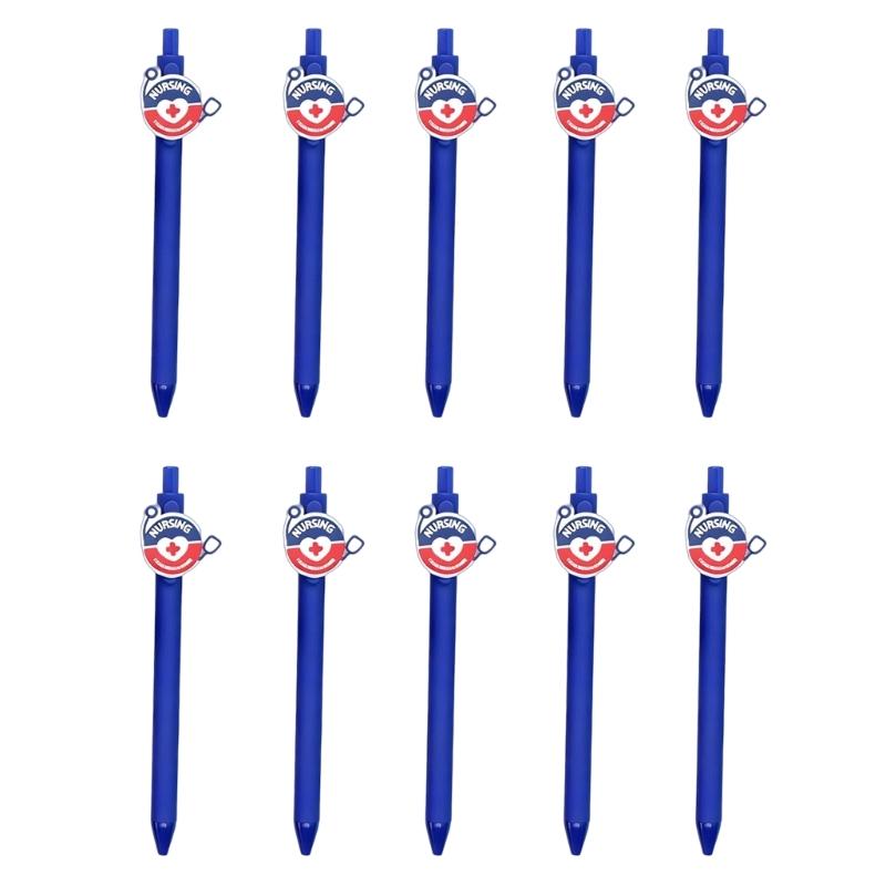 10Pcs Adorable Doctor Nurse Ballpoint Pens Comfortable Grip Retractable Ballpoint Pen for Nurses Week Celebration темно-синий