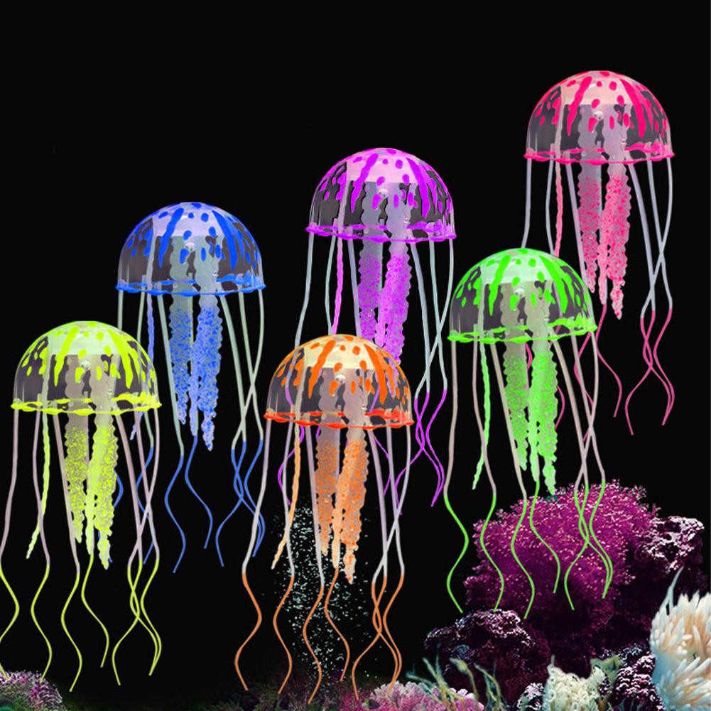 2 PCS Jellyfish Fish Tank Decorations, Soft Silicone Simulation Jellyfish Ornament With Vacuum Suction Cup, Fish Tank Jellyfish Glow Decorations For F