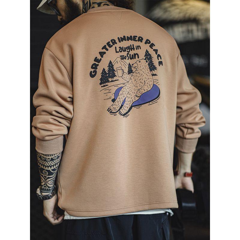 Madden Parka American Casual Air Layer 3D Letter Print Sweatshirt Illustration Loose round Neck Long Sleeve Top Male Autumn