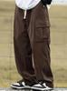 Men's large-size corduroy drawstring personalized overalls casual trend wide-leg pants four seasons