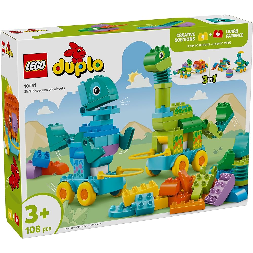 LEGO DUPLO Dinosaur Pull Toy 3-in-1 Building Blocks Educational Toy for Kids Ages 1.5 To 6