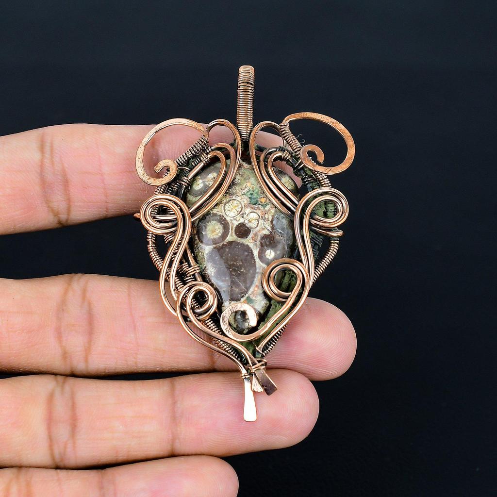 Crocodile Jasper 999 Copper Wire Wrapped Pendant, Handmade Gemstone Jewelry Pendant Gift For Birthday