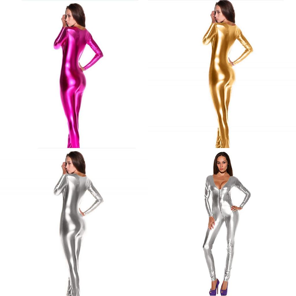 Versatile Women Sexy Unitard Spandex Lycra Bodysuit Shiny Metallic Skin Tight Costume