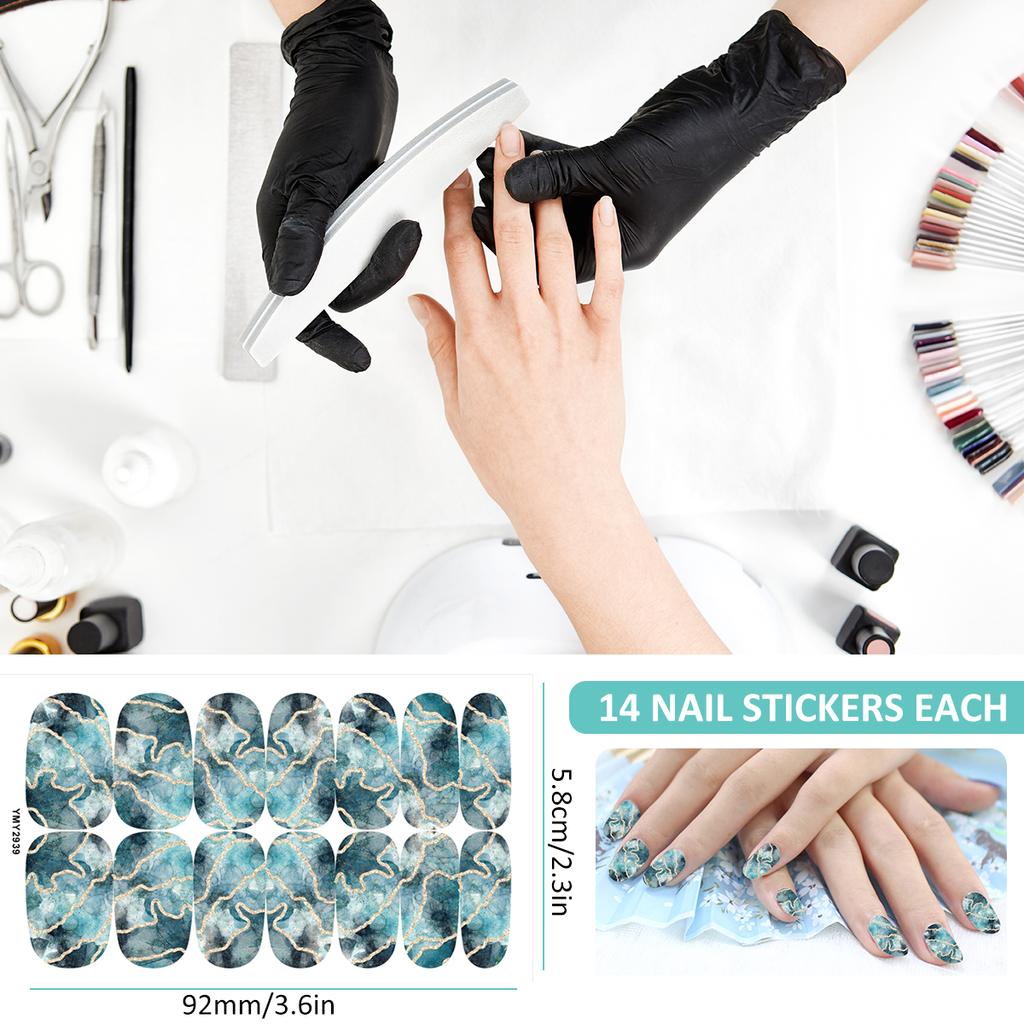 10/12 Sheets Full Cover Nail Stickers Self-Adhesive Nail Polish Gel Decals with Nail File DIY Creative Nail Art Sticker Decor