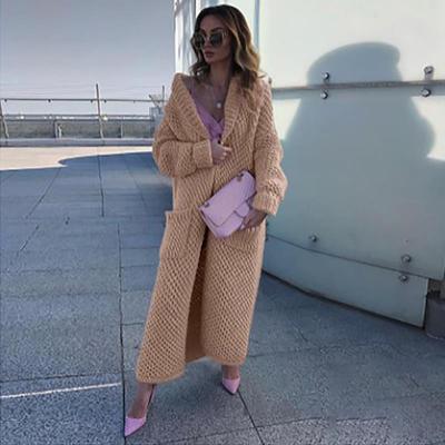 Winter Collar Knitted Cardigan Collage Solid Color Long Size Plus Size Women's Knitted Sweater