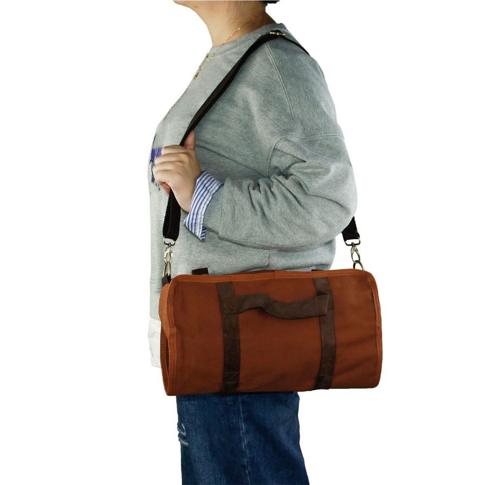 Canvas Leather Bartender Tool Bag Multiple Storage Compartments Roll-Up Design Travel Bartender Kit Bag Adjustable Strap