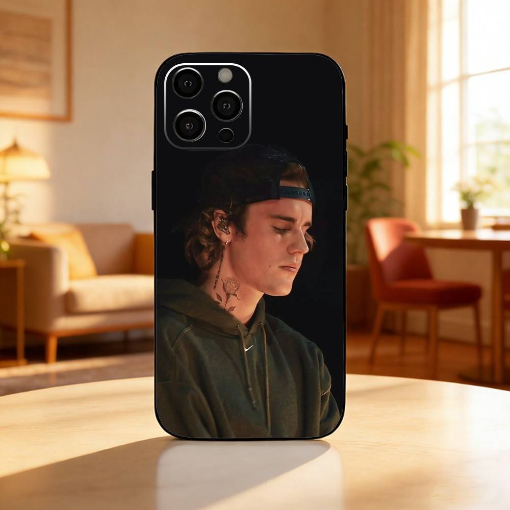 Justin B-Bieber Phone Case For iPhone17,16,15,14,13,12 Plus,Max Soft Silicone Black Cover