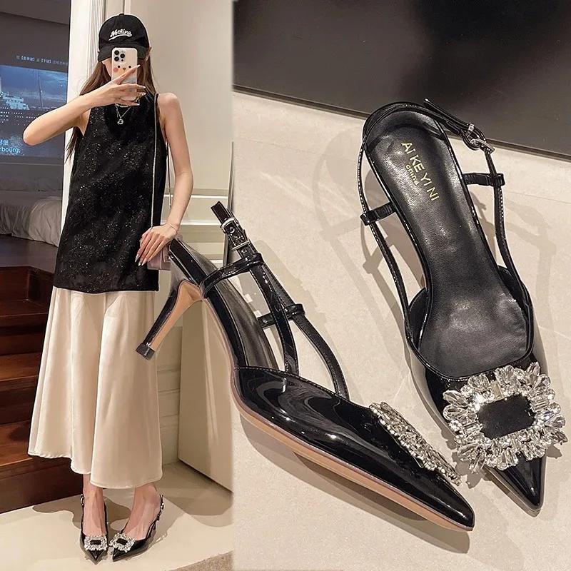 Summer New Fashion Women High Heel Sandals Pointed Toe Rhinestone Decorated Pointed Toe Sandals Women Elegant Ladies Shoes