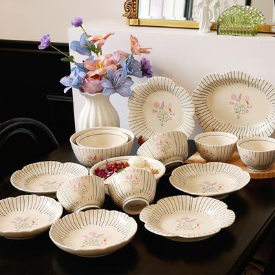 Ruihe Japanese Series Plates Household Vegetable Plates Ceramic Plates Retro Rice Bowls Noodle Bowls