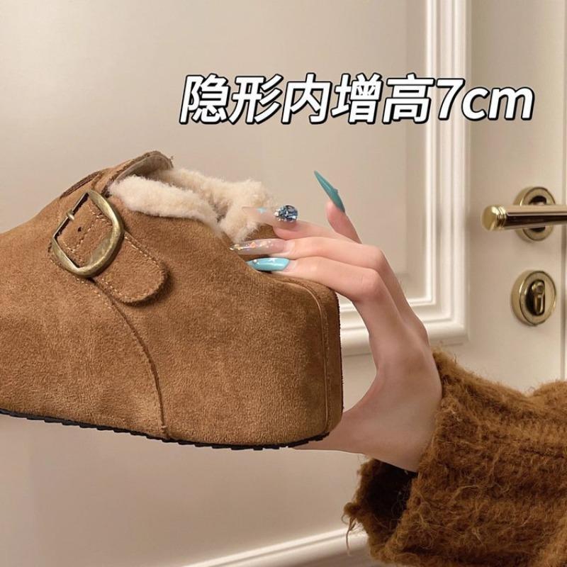 

Женские туфли на скрытой платформе в стиле ретро на толстой подошве, полностью закрывающие ногу, новые осенне-зимние туфли-дуду на одной педали, бархатные хлопковые туфли 40