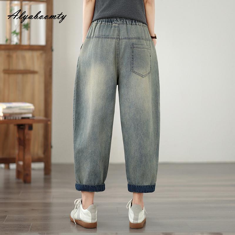 2026 New Arrival Spring Fall Women Basic Soft Jeans High Waist Butterfly Letter Print Denim Pants Retro Casual Loose Ladies' Harem Jeans
