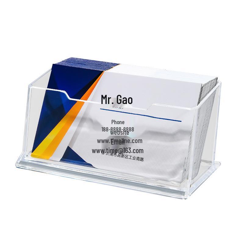 Suport transparent din acril pentru cărți de vizită, design minimalist cu mai multe compartimente și capacitate mare pentru depozitare pe birou.