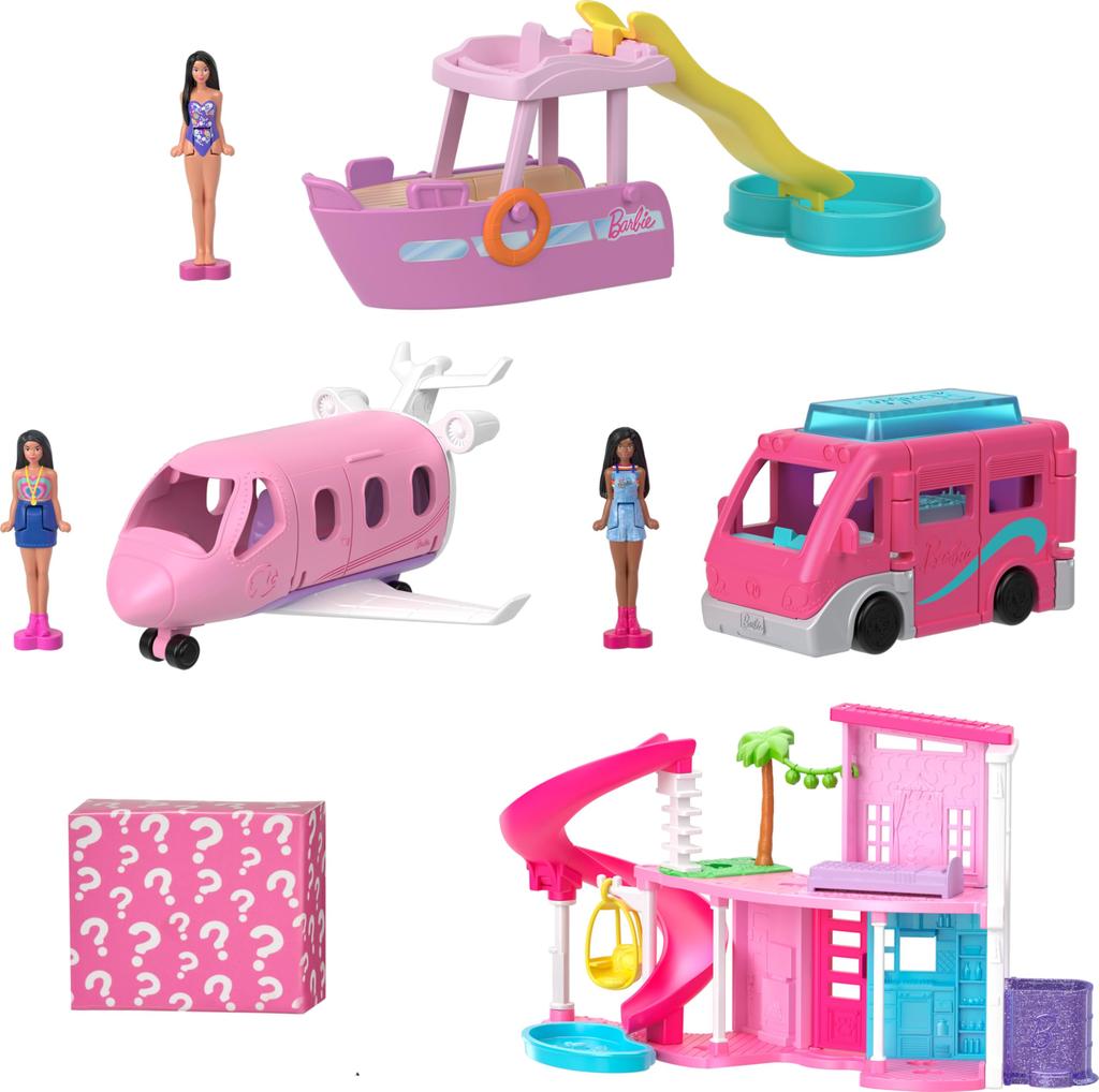 Barbie Mini Barbie Land Dream House and Vehicle Set with 4 Micro Dolls, Dress-Up Doll House, Dollhouse, Airplane, Camper, Cruiser, Ages 6 and Up,