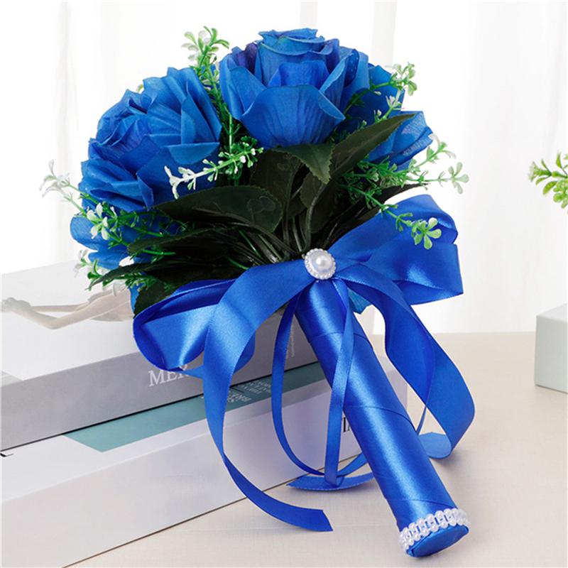 

Bridal Flower Bouquet Wedding Supplies Artificial Silk Rose Peony Flower Wedding Bouquet Orchid Quality Bouquets buchet sposa синий