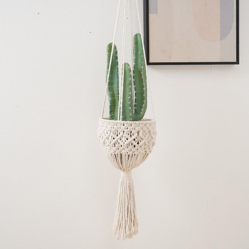 Handwoven Plant Holder With Natural Cotton Rope Wall Mounted Planter Basket For Indoor Outdoor Garden Decoration