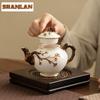 300ml Handmade Relief Plum Blossom Art Teapot Aesthetic Sheep Fat Jade Porcelain Pot Tea Making Kettle Teaware Accessories Gift
