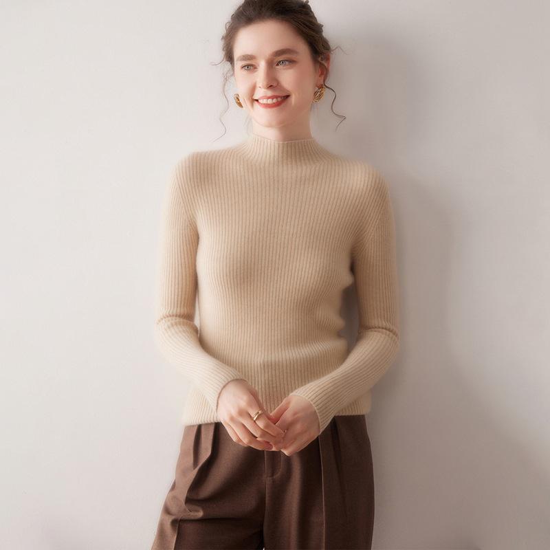 Women's Pure Cashmere Half-High Neck Sweater for Autumn/Winter