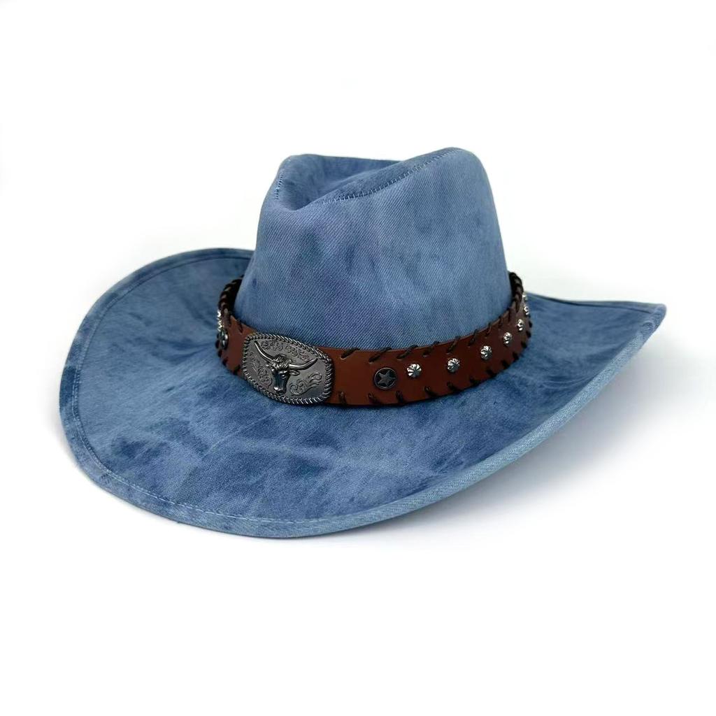 Western Cowboyhatt Europeisk och Amerikansk Stil Rese Ko Huvud Bälte Jazzhatt Män och Kvinnor Persikofärgad Hög Hatt
