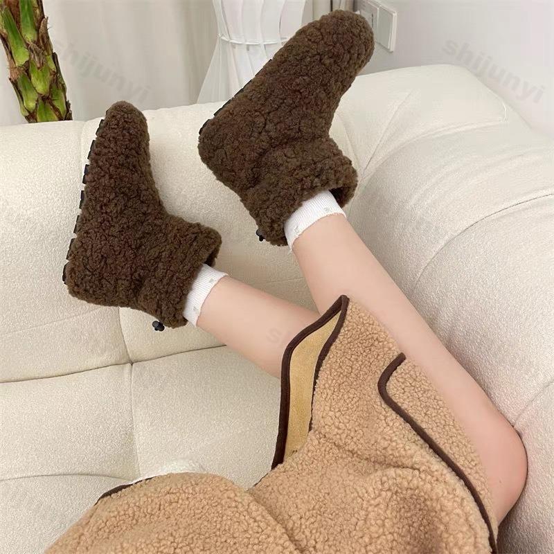 Women Shoes Snow Boots 2026 Winter Furry Flat Bottom Anti-Slip Warm Cotton Boots Fashion Warm Plush Ankle Boots Botas Mujer