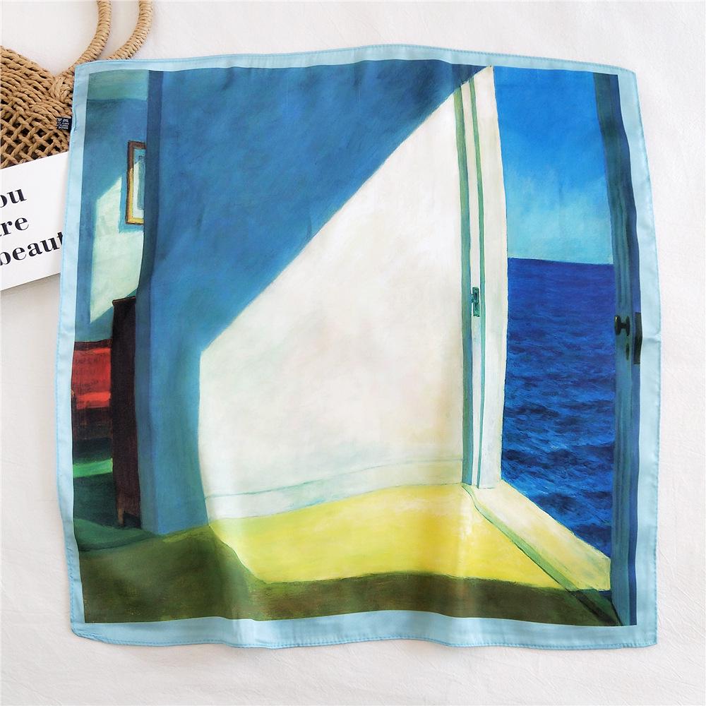 53cm Silk Square Scarf for Women: Elegant Korean Design for Spring, Summer, Autumn - Fashionable Digital Print Headscarf