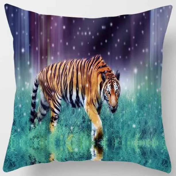 Animal World Tiger Lion Print Pattern Pillowcase Living Room Sofa Cushion Cover Bedroom Bedside Home Decoration 45x45cm